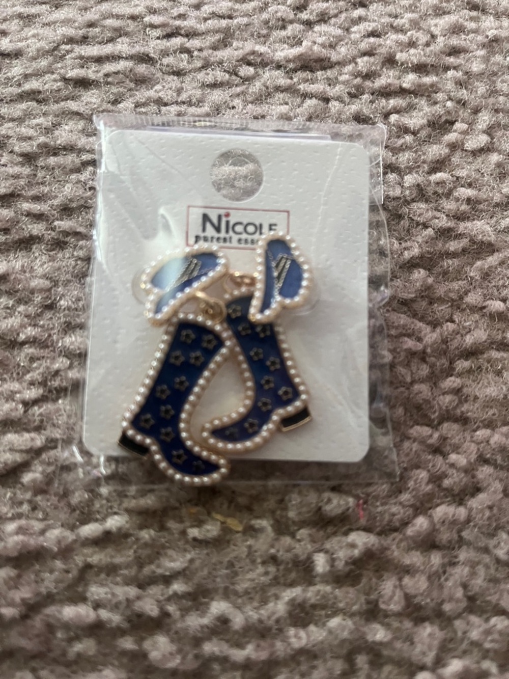Nicole Blue Enamel Cowboy Boot Earrings